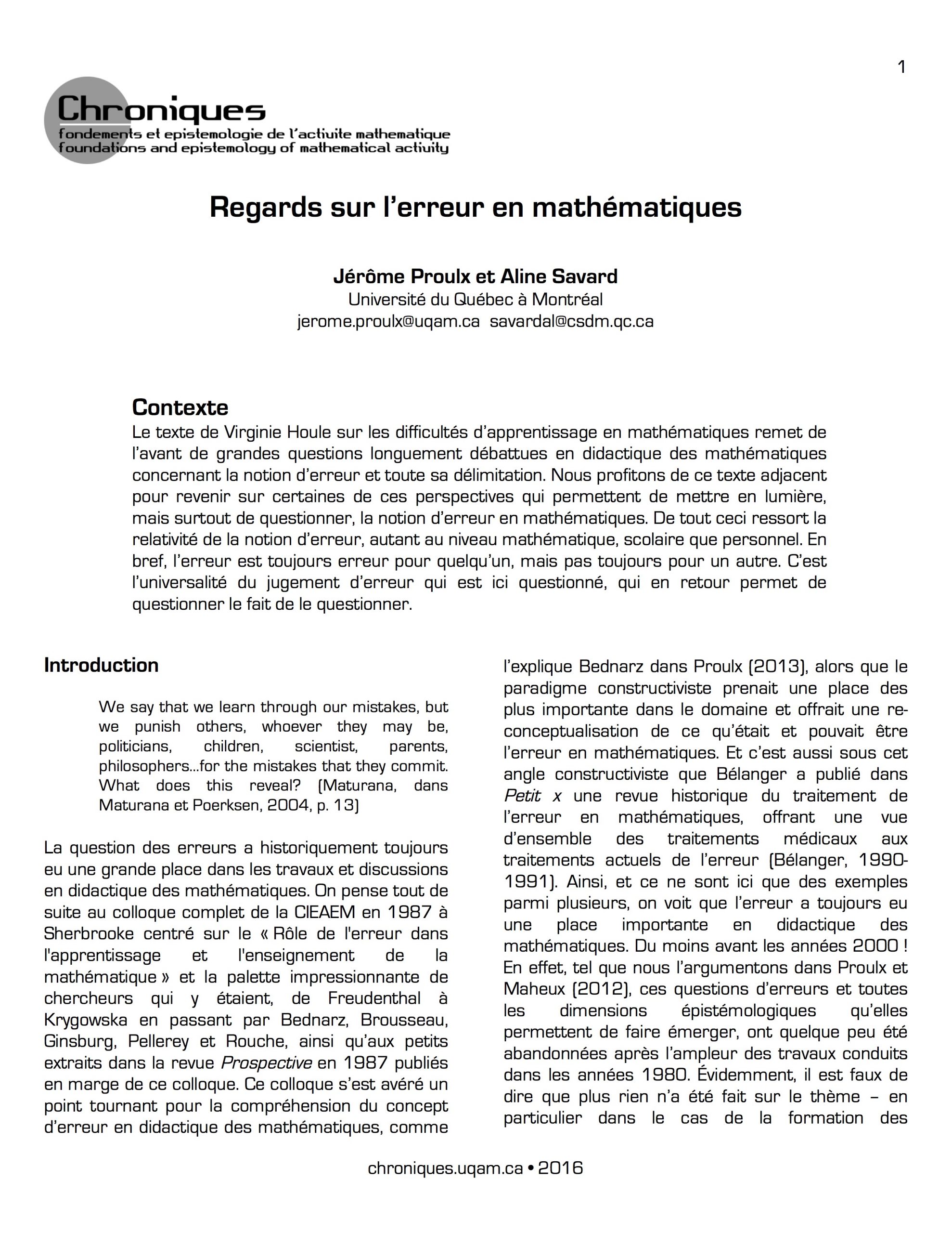 Regards sur l’erreur en mathématiques 